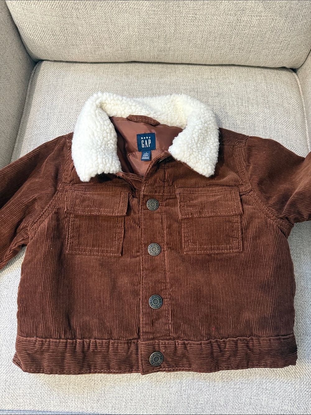 GAP Kids Brown Corduroy Jacket with Cream Sherpa Collar